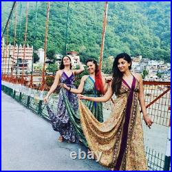 10 PC Backless Indian Silk Women Sari Bohemian Hippie Ethnic Wholesale Dress