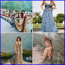10 pc Indian Wholesale Women Silk Sari Halther Summer Dress Maxi Beach Wedding