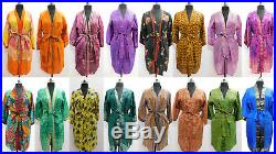100 Pcs Wholesale Lot Vintage Silk Sari Kimono Women Wear Short Beach Bathrobe