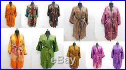 100 Pcs Wholesale Lot Vintage Silk Sari Kimono Women Wear Short Beach Bathrobe
