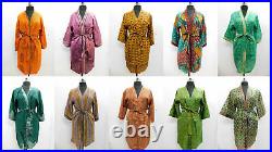100 Pcs Wholesale Lot Women Wear Kimono Vintage Silk Sari Bathrobe Dressing Gown