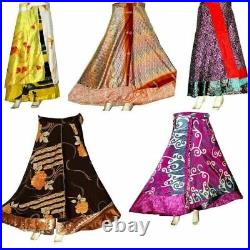 15 PC Vintage Silk Sari Magic Wrap Around Frill Skirt Dress Wholesale Lot Indian