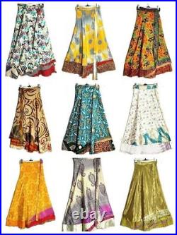 15 PC Vintage Silk Sari Magic Wrap Around Frill Skirt Dress Wholesale Lot Indian