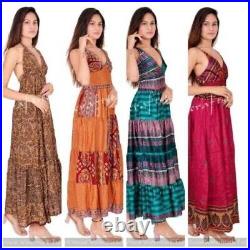 20 PC Blackless Indian Silk Women Sari Bohgemian Hippie Ethnic Wholesale Dress