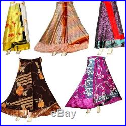 20 PC Vintage Silk Sari Magic Wrap Around Frill Skirt Dress Wholesale Lot Indian