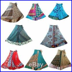 20 PC Vintage Silk Sari Magic Wrap Around Frill Skirt Dress Wholesale Lot Indian