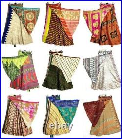 20 PC Wholesale Lot Skirt Women Wrap Around Silk Skirt Short Skirt Indian