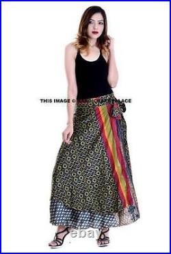 30 PC Vintage Silk Sari Magic Wrap Around Frill Skirt Dress Wholesale Lot Indian