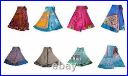 30 PC Wholesale Lot Vintage Silk Sari Magic Wrap Around Frill Skirt Indian Dress