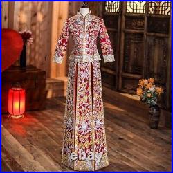 Embroidery Phoenix Dragon Chinese Wedding Dress Long Clothes Cheongsam Qipao