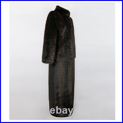 Extra Long Warm Luxury Elegant Striped Fluffy Faux Mink Fur Coat Stand Collar