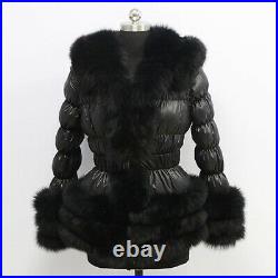 Factory Wholesale Winter Down Coat Europe Women Real Fox Fur with Puffer Jacket