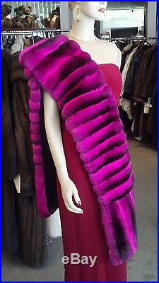 Fuscia Fushia Hot Pink Empress Chinchilla Stole Scarf Wrap Coat Luxury Wholesale
