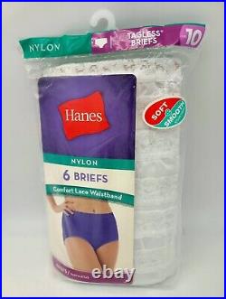 Hanes Nylon Brief Panties Underwear Women's Size 10 Wholesale Lot 6-Pair x 10