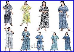Indian Cotton Drawstring Waist Long Kaftan Loose Tunic Dress 10 PC Wholesale Lot