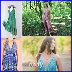 Indian Vintage Sari Silk Backless Maxi Beach Boho Gypsy Dress Wholesale of 10 Pc