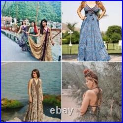 Indian Vintage Sari Silk Backless Maxi Beach Boho Gypsy Dress Wholesale of 10 Pc