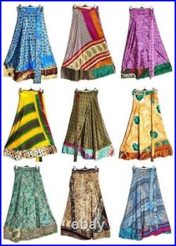 Indian Wholesale 50PCs Lot Vintage Silk Sari Wrap Skirts Recycled Magic Bohemian