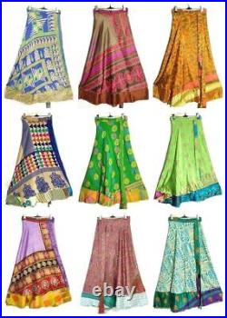 Indian Wholesale 50PCs Lot Vintage Silk Sari Wrap Skirts Recycled Magic Bohemian