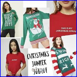 Joblot, Wholesale (57 Units) Womens Christmas Jumpers, T Shirts RRP £800 S/M/L