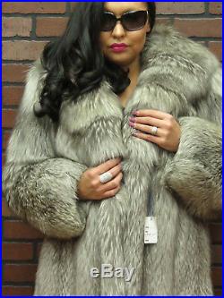Ladies LUX! Real $5K -SILVER INDIGO PLATINUM FOX FUR COAT JACKET below wholesale