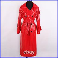 Long Waterproof Reflective Patent Leather Trench Coat Double Breasted Plus Size