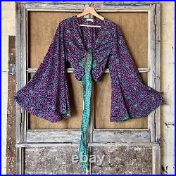 Wholesale 10 Pc Indian Vintage Silk Sari Bell Sleeve Crop Top Retro 60s Clothing