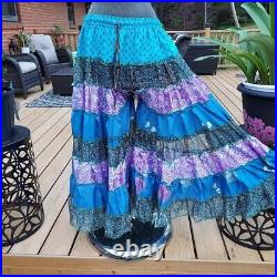 Wholesale 10 Pcs Vintage Sari Printed Wide Leg Boho Gypsy Palazzo Pants Trousers