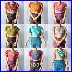 Wholesale 10Pc Indian Vintage Silk Sari Short Sleeve Crop Top Retro 60s Clothing