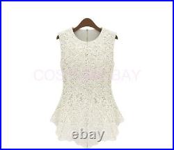 Wholesale 10xWomen Sleeveless Embroidery Lace Flared Fit Peplum Crochet Top Tee