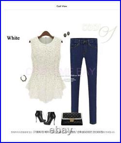 Wholesale 10xWomen Sleeveless Embroidery Lace Flared Fit Peplum Crochet Top Tee