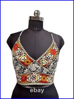 Wholesale 15 PC Of Indian Vintage Silk Sari Halter Crop Tops Retro 60s Clothing