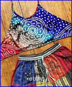 Wholesale 15 PC Of Indian Vintage Silk Sari Halter Crop Tops Retro 60s Clothing