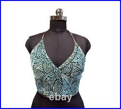 Wholesale 15 PC Of Indian Vintage Silk Sari Halter Crop Tops Retro 60s Clothing