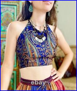 Wholesale 15 PC Of Indian Vintage Silk Sari Halter Crop Tops Retro 60s Clothing