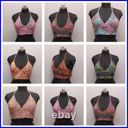 Wholesale 20 PC Of Indian Vintage Silk Sari Halter Crop Tops Retro 60s Clothing