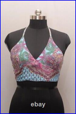 Wholesale 20 PC Of Indian Vintage Silk Sari Halter Crop Tops Retro 60s Clothing