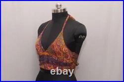 Wholesale 20 PC Of Indian Vintage Silk Sari Halter Crop Tops Retro 60s Clothing