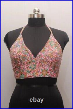 Wholesale 20 PC Of Indian Vintage Silk Sari Halter Crop Tops Retro 60s Clothing