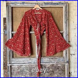 Wholesale 25 Pc Indian Vintage Silk Sari Bell Sleeve Crop Top Retro 60s Clothing