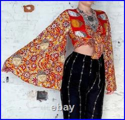 Wholesale 25 Pc Indian Vintage Silk Sari Bell Sleeve Crop Top Retro 60s Clothing