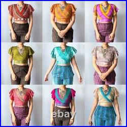 Wholesale 25Pc Indian Vintage Silk Sari Short Sleeve Crop Top Retro 60s Clothing
