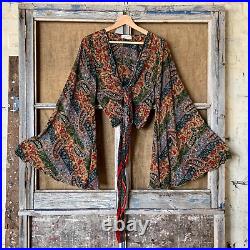 Wholesale 50PC Indian Vintage Silk Sari Bell Sleeve Crop Top Retro 60s Clothing