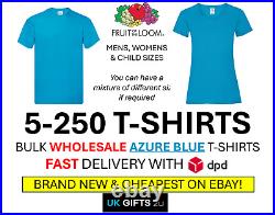 Wholesale AZURE BLUE T-SHIRTS Fruit of Loom Plain Cotton Short Sleeve Bulk lot