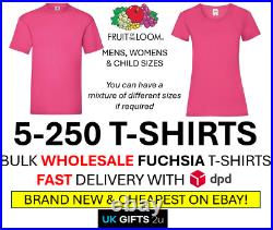 Wholesale FUCHSIA T-SHIRTS Fruit of the Loom Plain Cotton Short Sleeve Bulk lot