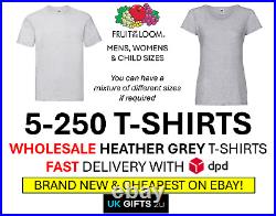 Wholesale HEATHER GREY T-SHIRTS Fruit of Loom Plain Cotton Short Sleeve Bulk