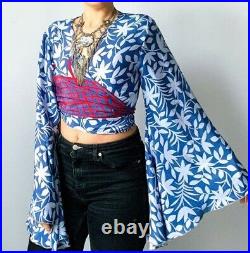 Wholesale Indian Vintage Silk Sari Bell Sleeve Crop Top Retro 60s Clothing 15Pc