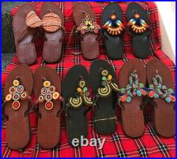 Wholesale Joblot Handmade Masai Women's Leather Slippers, 11 pairs