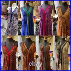 Wholesale Lot 10 PC Assorted Silk Dress Indian Women Dress Free Size Boho Dress