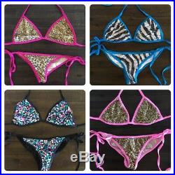 Wholesale Lot 8 New Sequin Scrunch Bum Tie-side Stripper Exotic Dancer Bikinis
